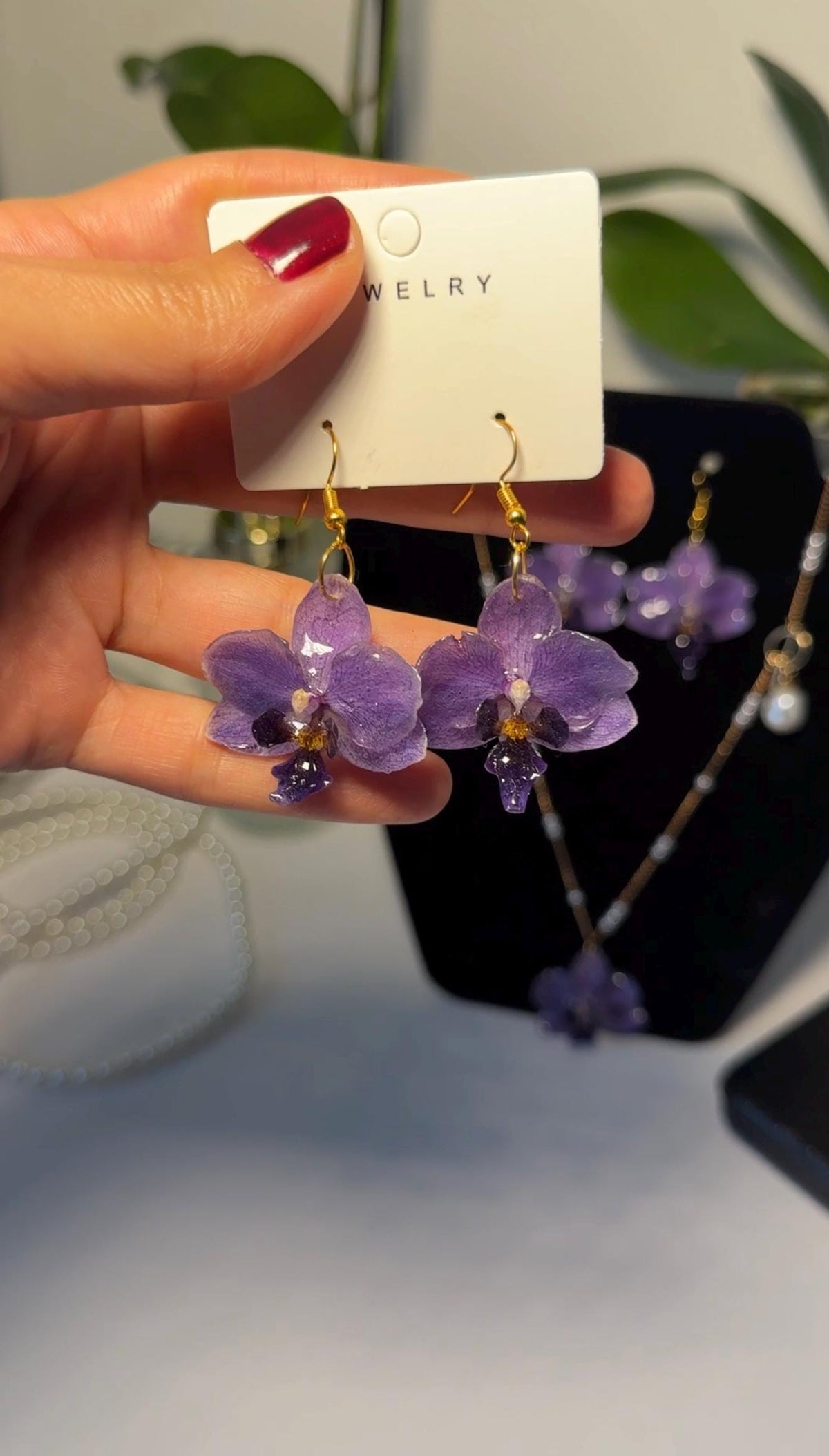 Real Orchid Earrings, Handmade Jewellery, Gift for Her, Resin Jewellery