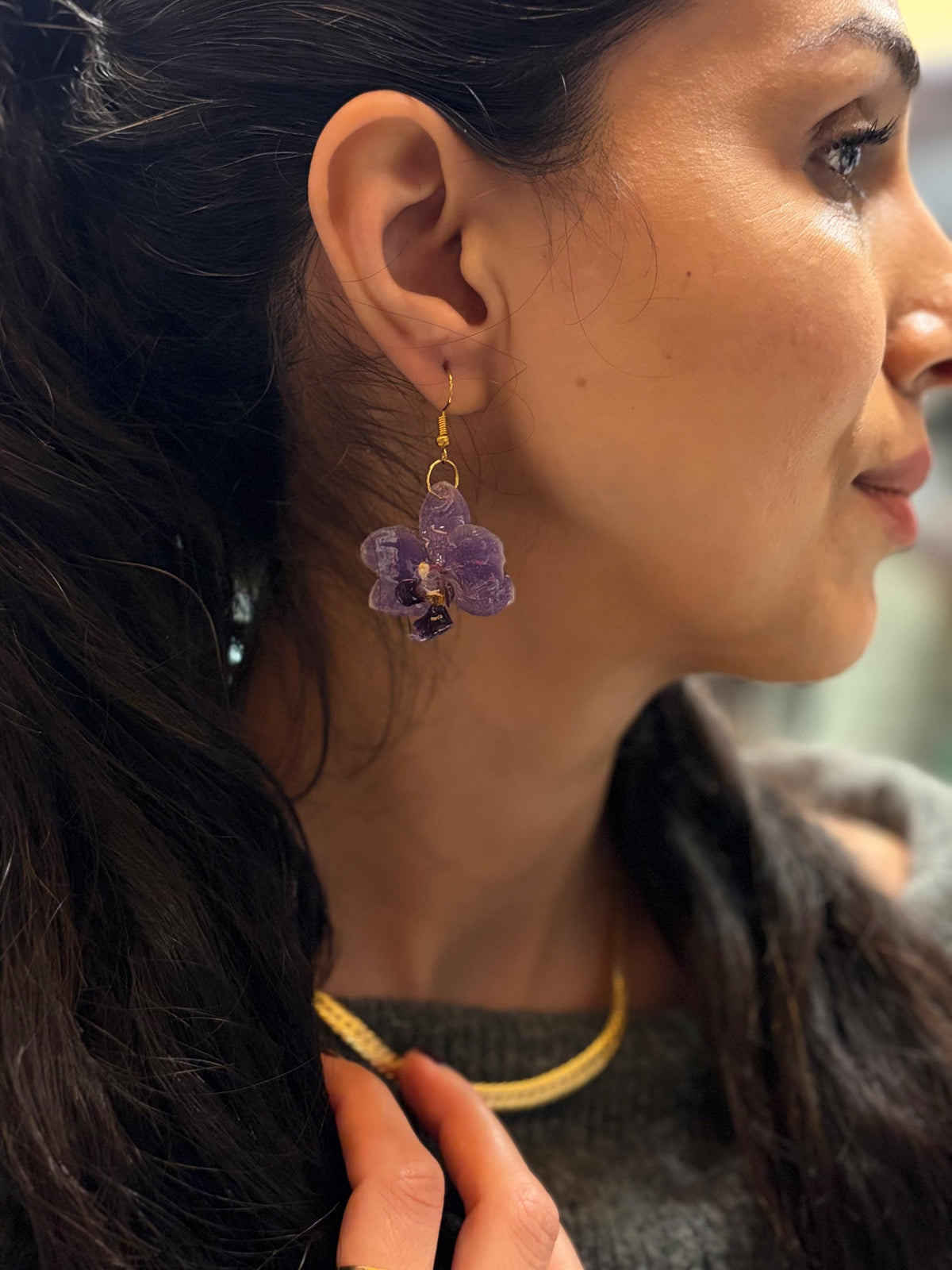 Real Orchid Earrings, Handmade Jewellery, Gift for Her, Resin Jewellery