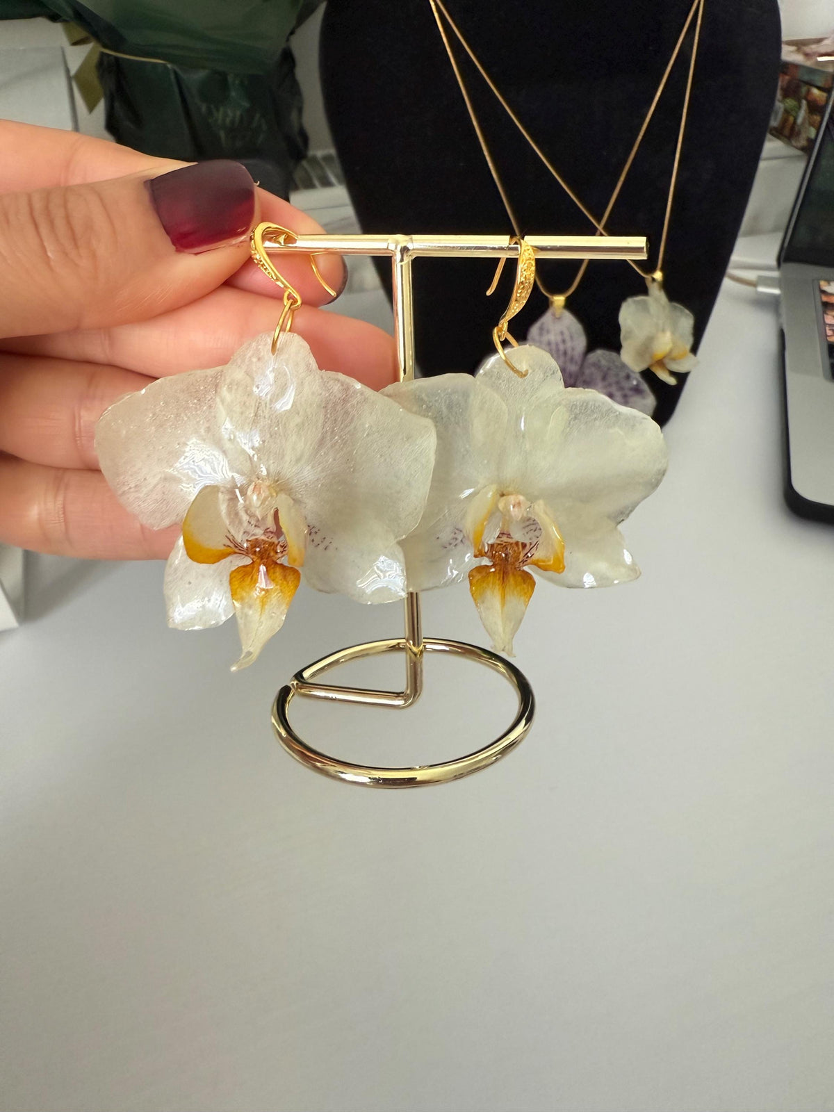 Real Orchid Earrings, Handmade Jewellery, Gift for Her, Resin Jewellery