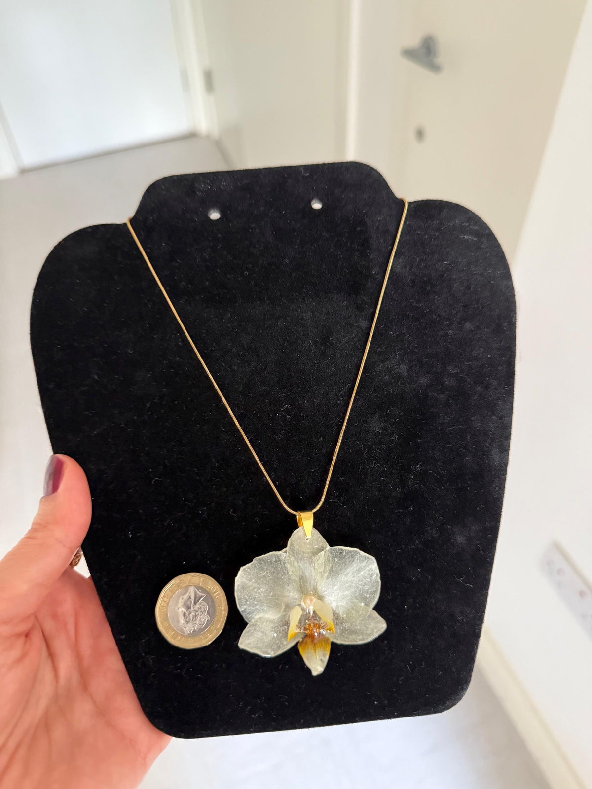 Real Orchid Necklace – Handmade Resin Botanical Jewellery, Stainless Steel Chain