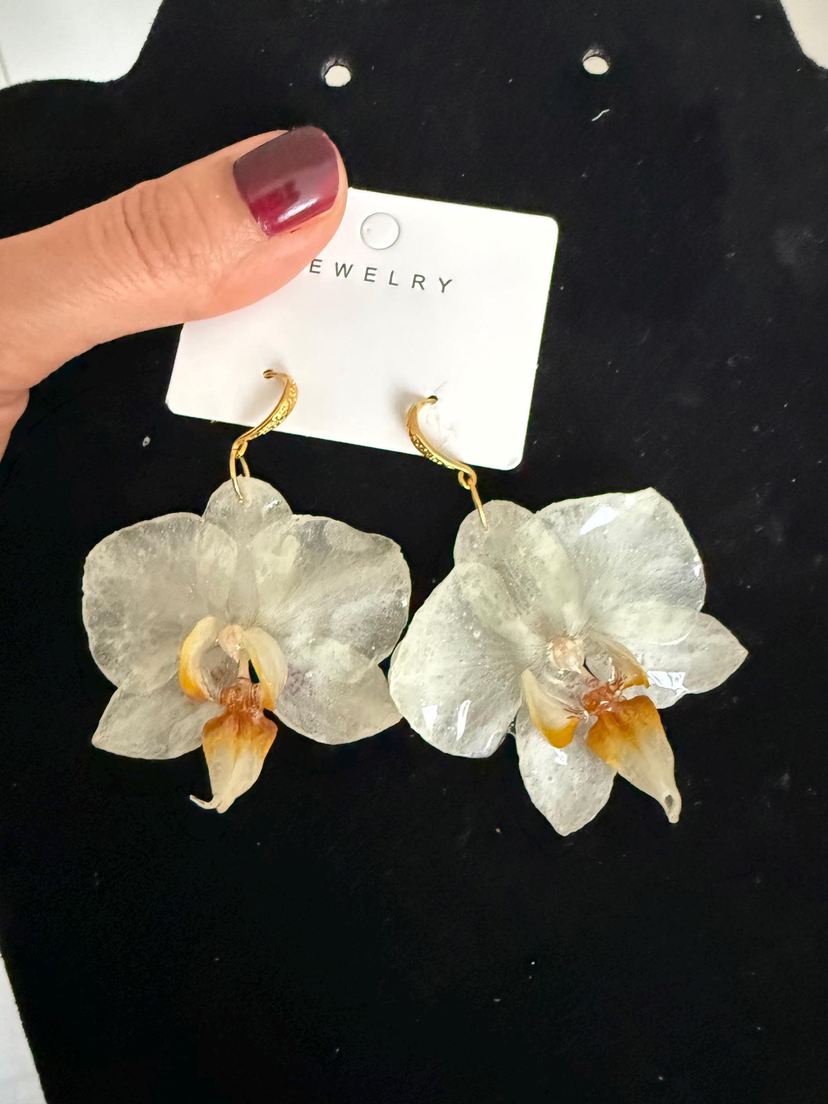 Real Orchid Earrings, Handmade Jewellery, Gift for Her, Resin Jewellery
