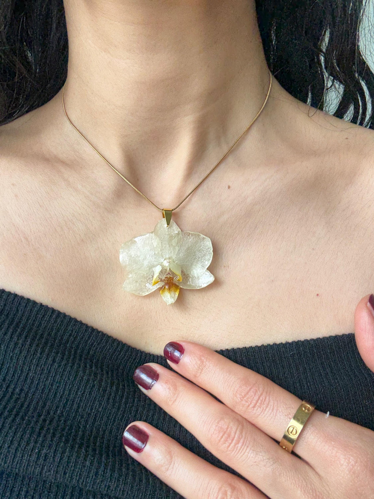 Real Orchid Necklace – Handmade Resin Botanical Jewellery, Stainless Steel Chain