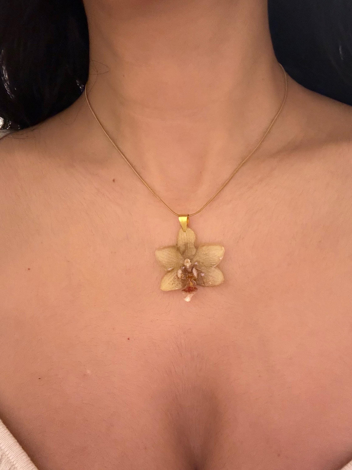 Real Orchid Necklace – Handmade Resin Botanical Jewellery, Stainless Steel Chain