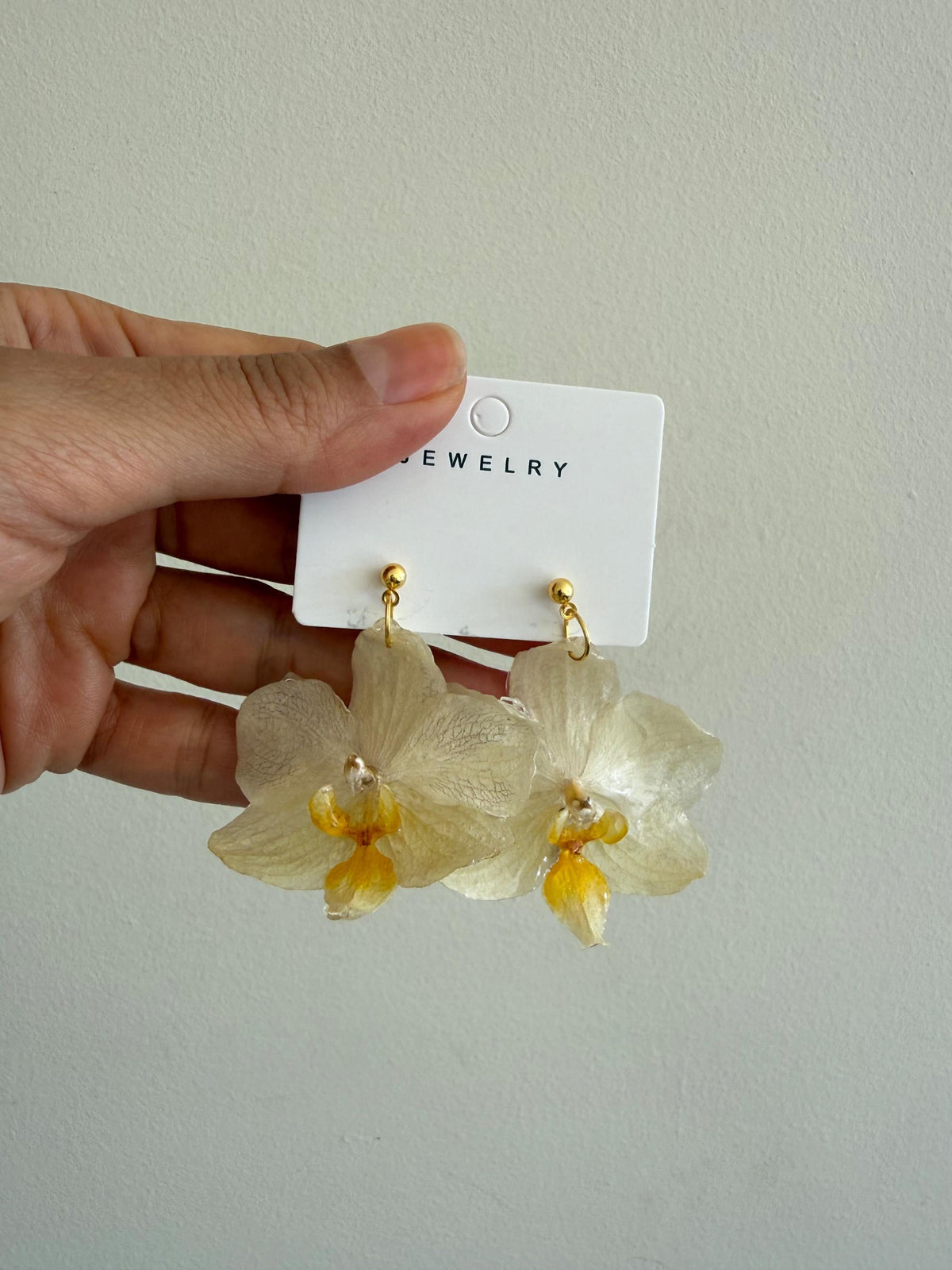 Handmade Resin Orchid Stud Earrings, Real Flower Jewellery, Gift for her