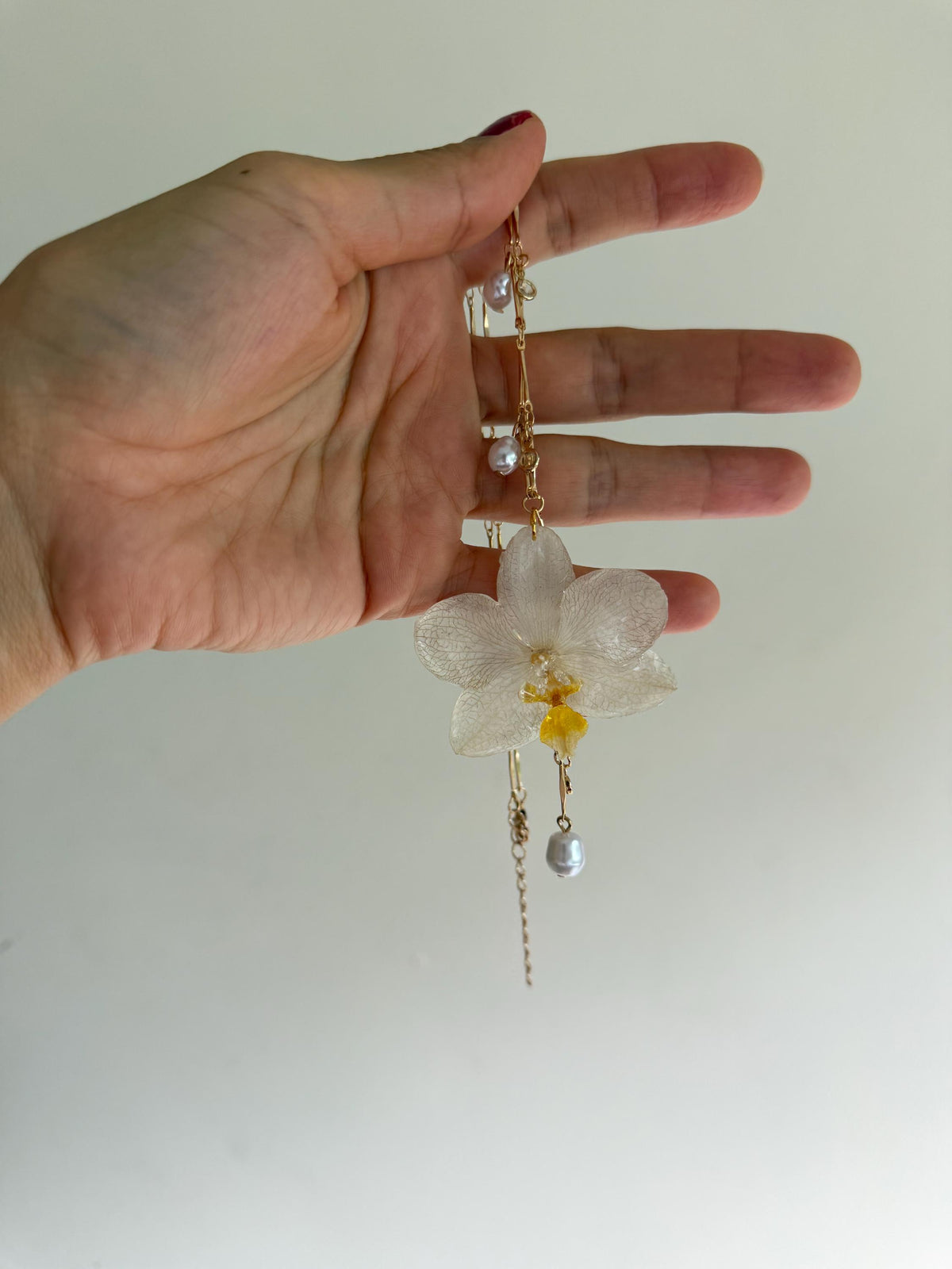 Real Orchid Pendant, Orchid Pearl Necklace, Handmade Botanical Jewellery
