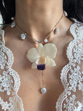 Real Orchid Pendant, Orchid Pearl Necklace, Handmade Botanical Jewellery