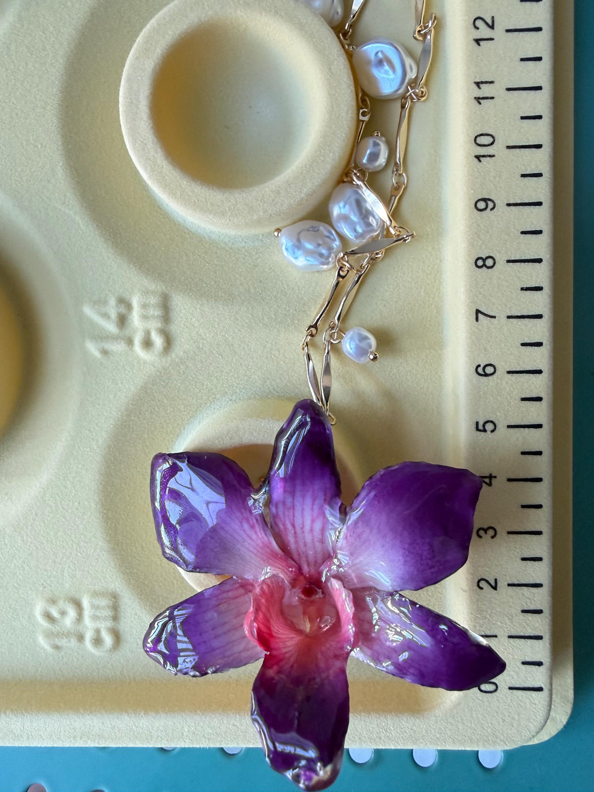 Real Orchid Pendant, Orchid Pearl Necklace, Handmade Botanical Jewellery