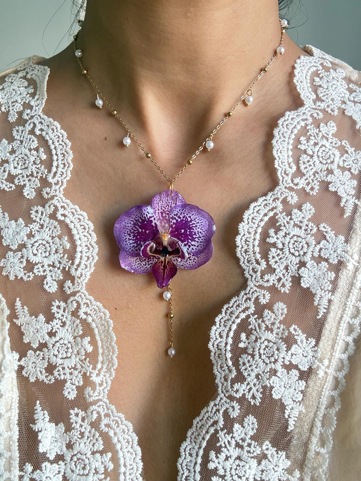 Handmade Real Orchid Necklace | Botanical Couture Jewellery