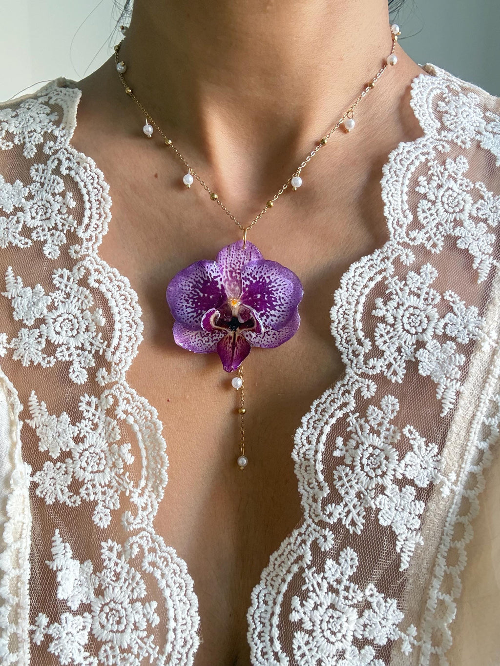 Handmade Real Orchid Necklace | Botanical Couture Jewellery