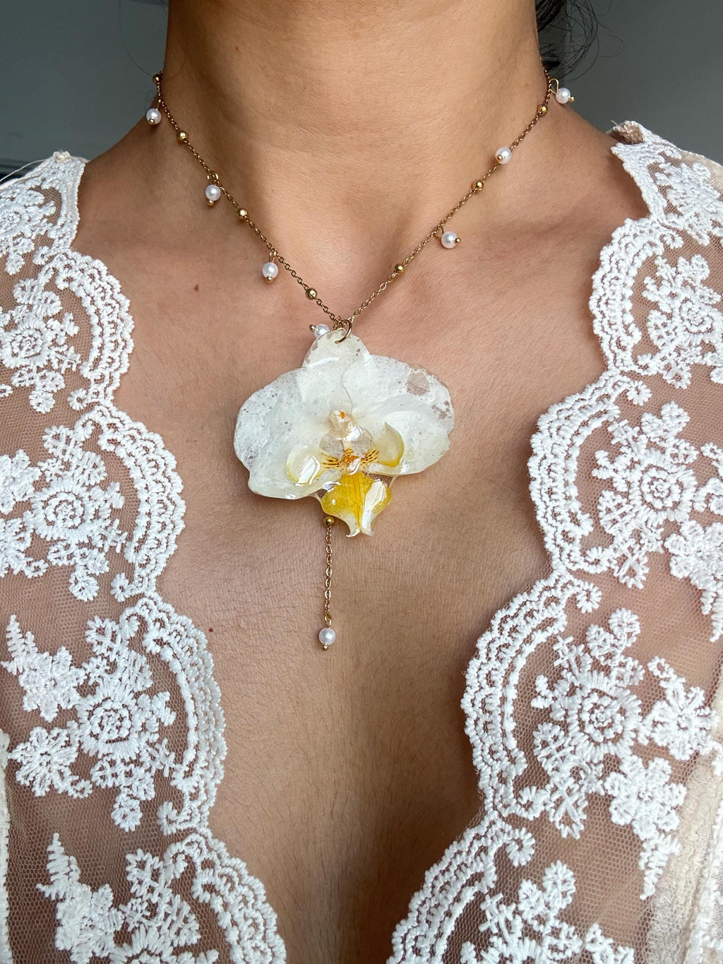 Handmade Real Orchid Necklace | Botanical Couture Jewellery
