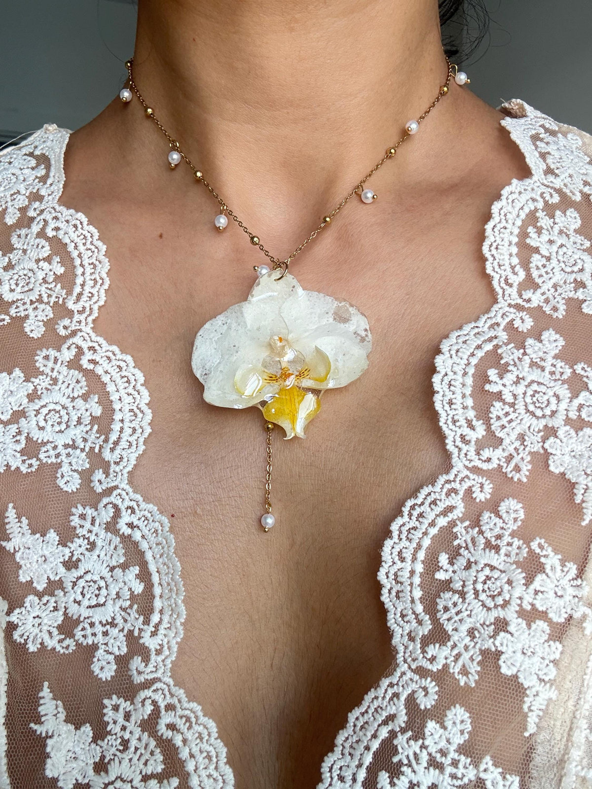 Handmade Real Orchid Necklace | Botanical Couture Jewellery