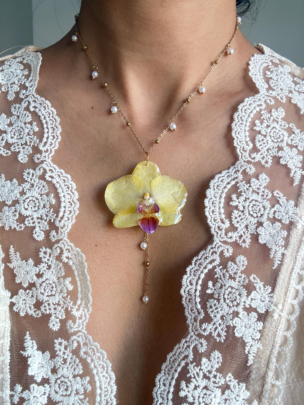 Handmade Real Orchid Necklace | Botanical Couture Jewellery
