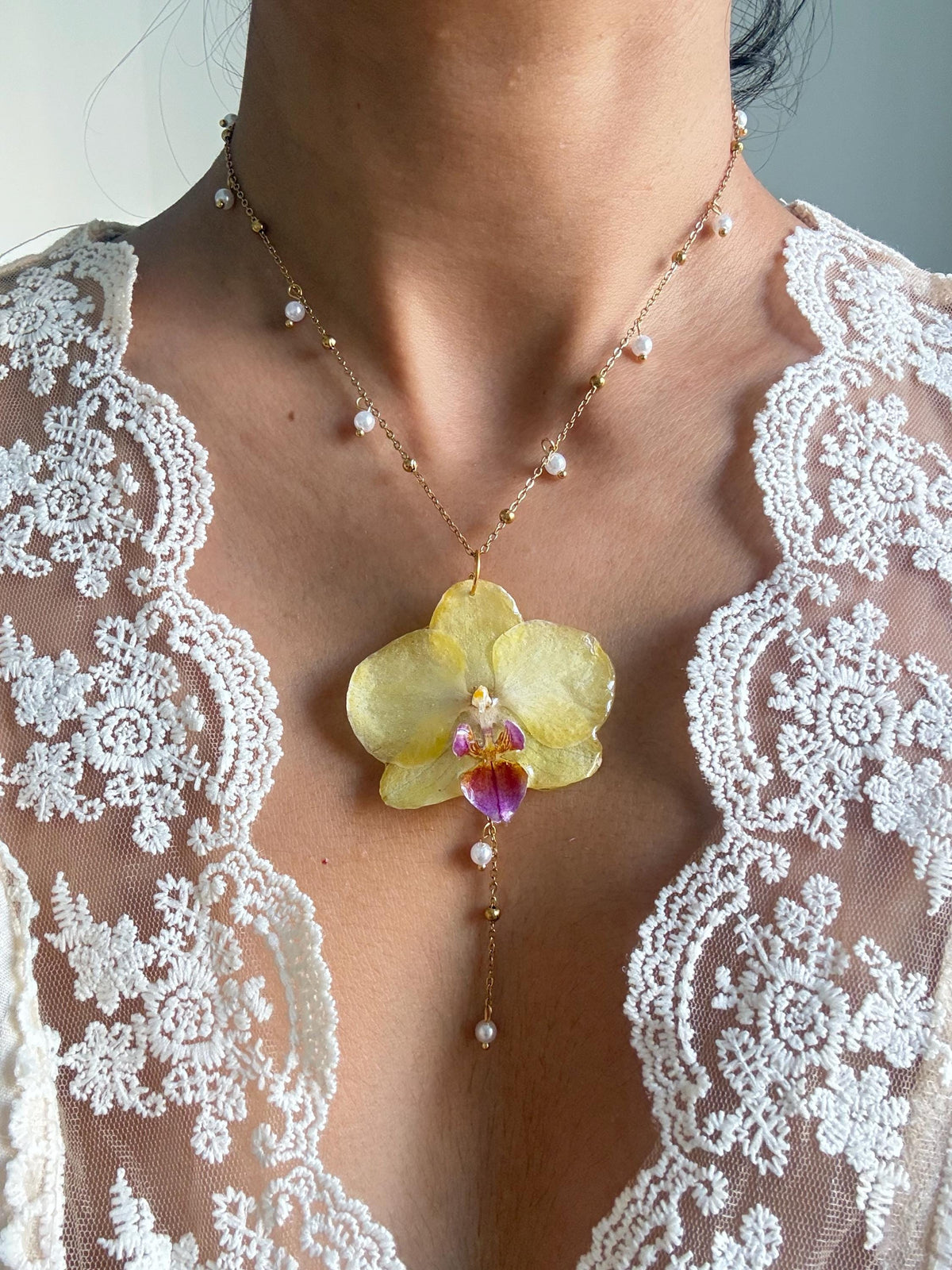 Handmade Real Orchid Necklace | Botanical Couture Jewellery