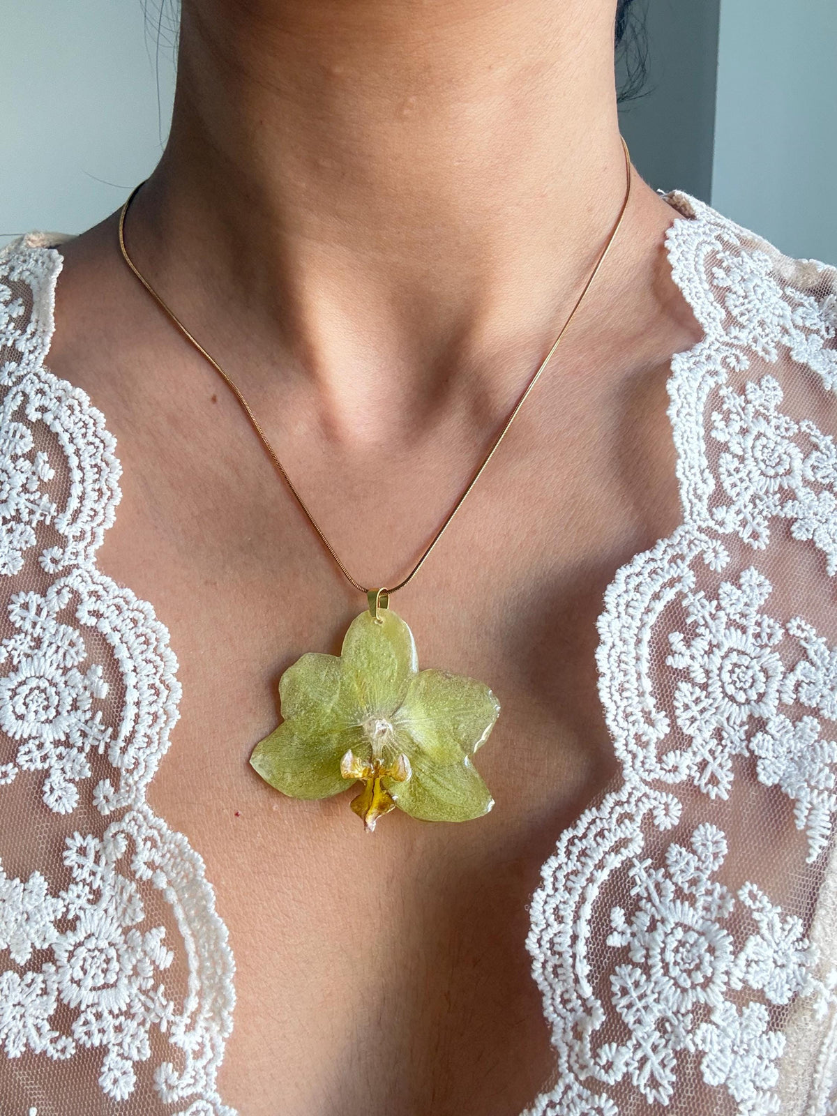 Real Orchid Necklace – Handmade Resin Botanical Jewellery, Stainless Steel Chain
