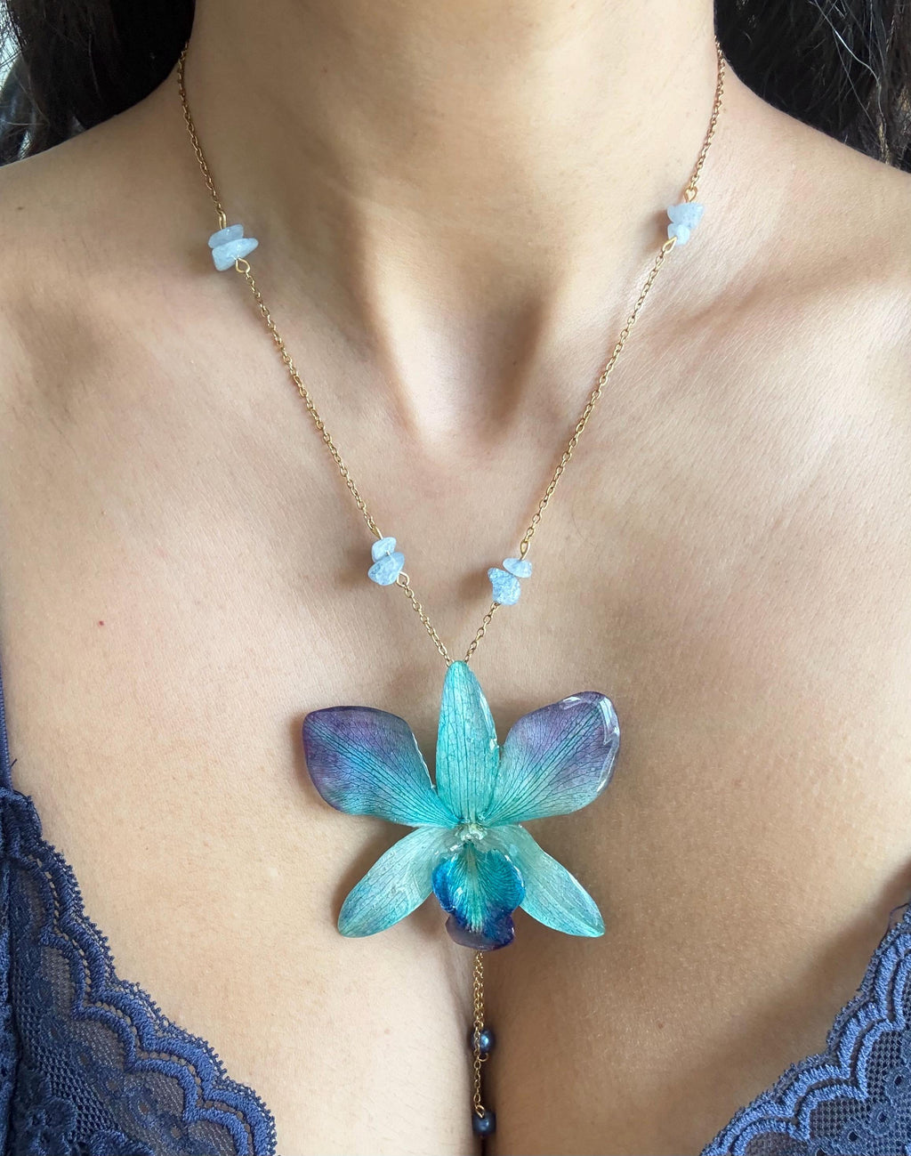 Real Orchid Resin Necklace, Preserved Floral Pendant, Botanical Jewellery