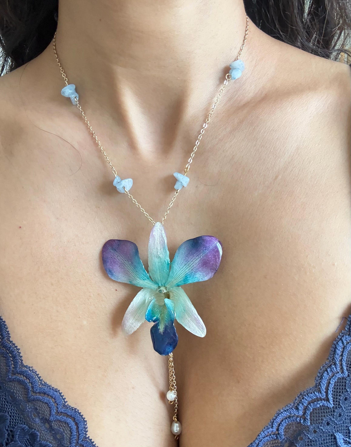 Real Orchid Resin Necklace, Preserved Floral Pendant, Botanical Jewellery
