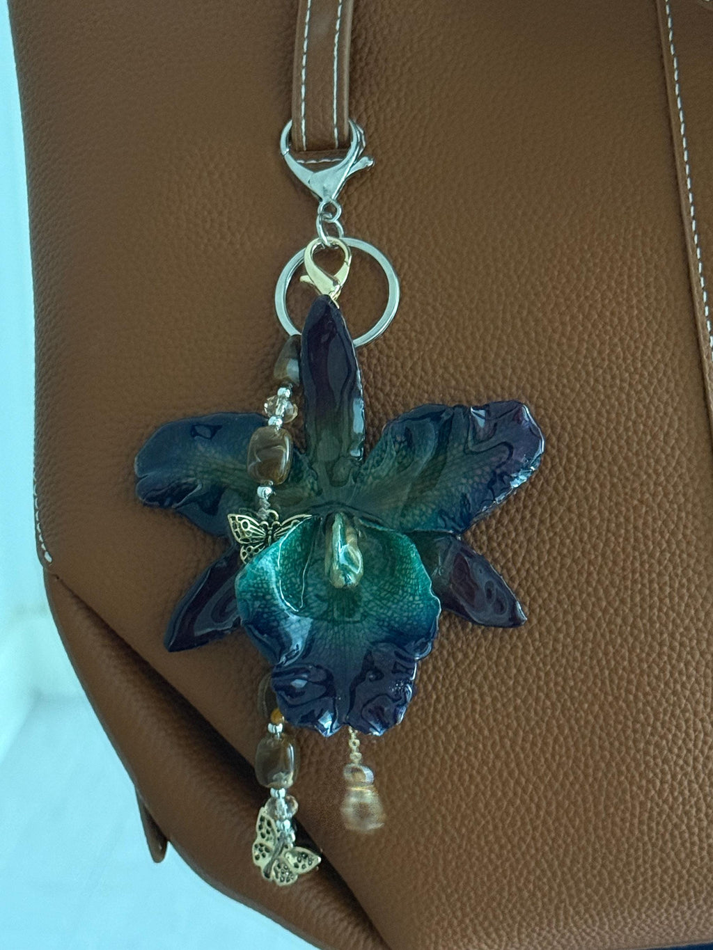 Real Cattleya Orchid Bag Charm | Handcrafted Botanical Purse Charm | Nature-Inspired Floral Accessory