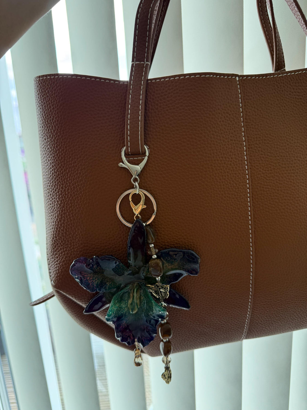 Real Cattleya Orchid Bag Charm | Handcrafted Botanical Purse Charm | Nature-Inspired Floral Accessory