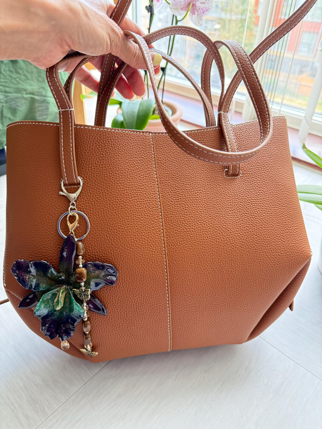 Real Cattleya Orchid Bag Charm | Handcrafted Botanical Purse Charm | Nature-Inspired Floral Accessory