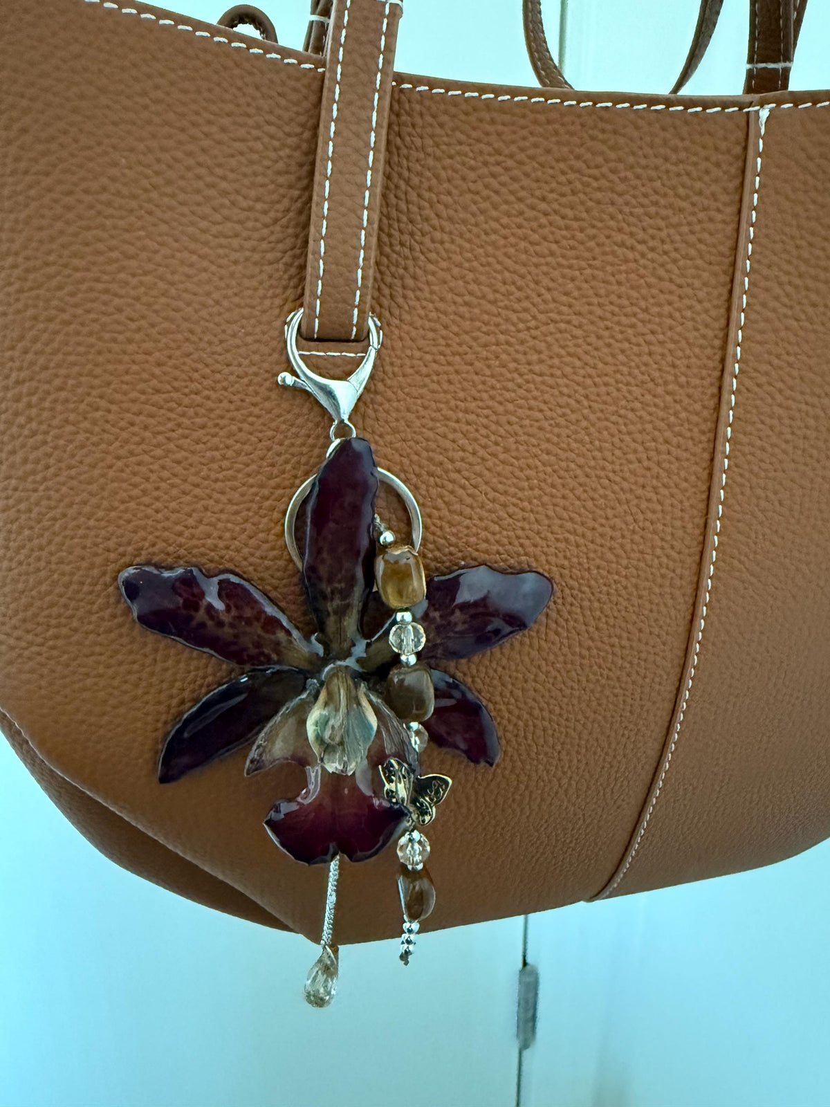Real Cattleya Orchid Bag Charm | Handcrafted Botanical Purse Charm | Nature-Inspired Floral Accessory