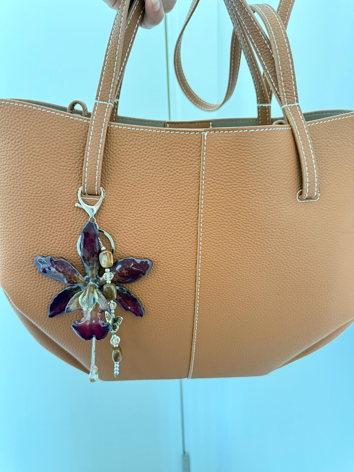 Real Cattleya Orchid Bag Charm | Handcrafted Botanical Purse Charm | Nature-Inspired Floral Accessory