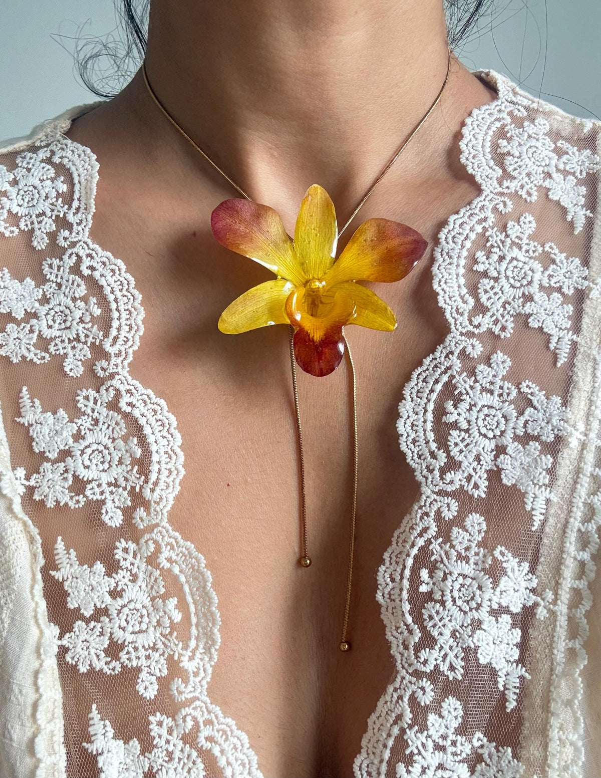 Real Orchid Statement Necklace – Preserved Orchid Flower Pendant | Nature-Inspired Botanical Jewellery