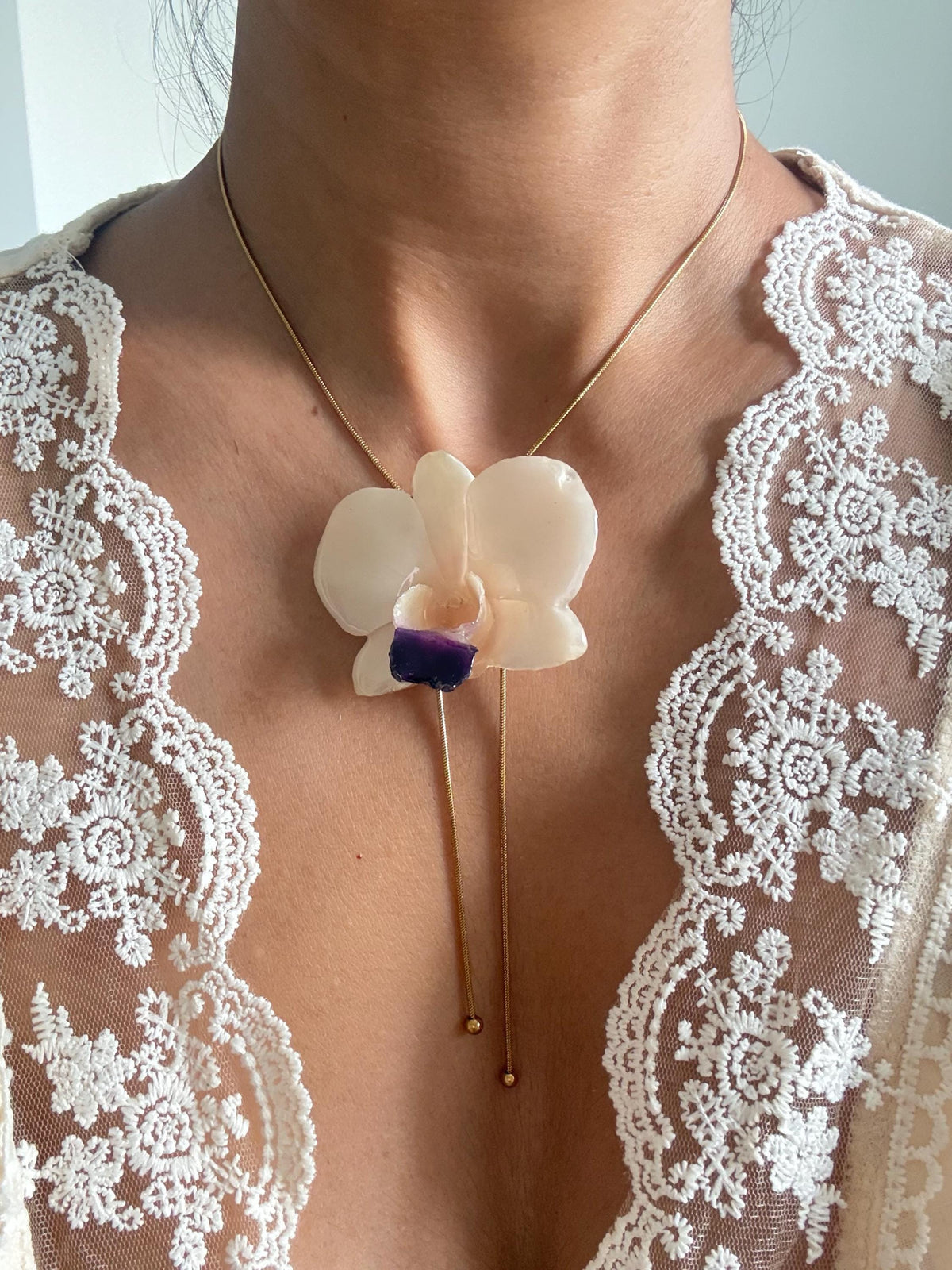 Real Orchid Statement Necklace – Preserved Orchid Flower Pendant | Nature-Inspired Botanical Jewellery