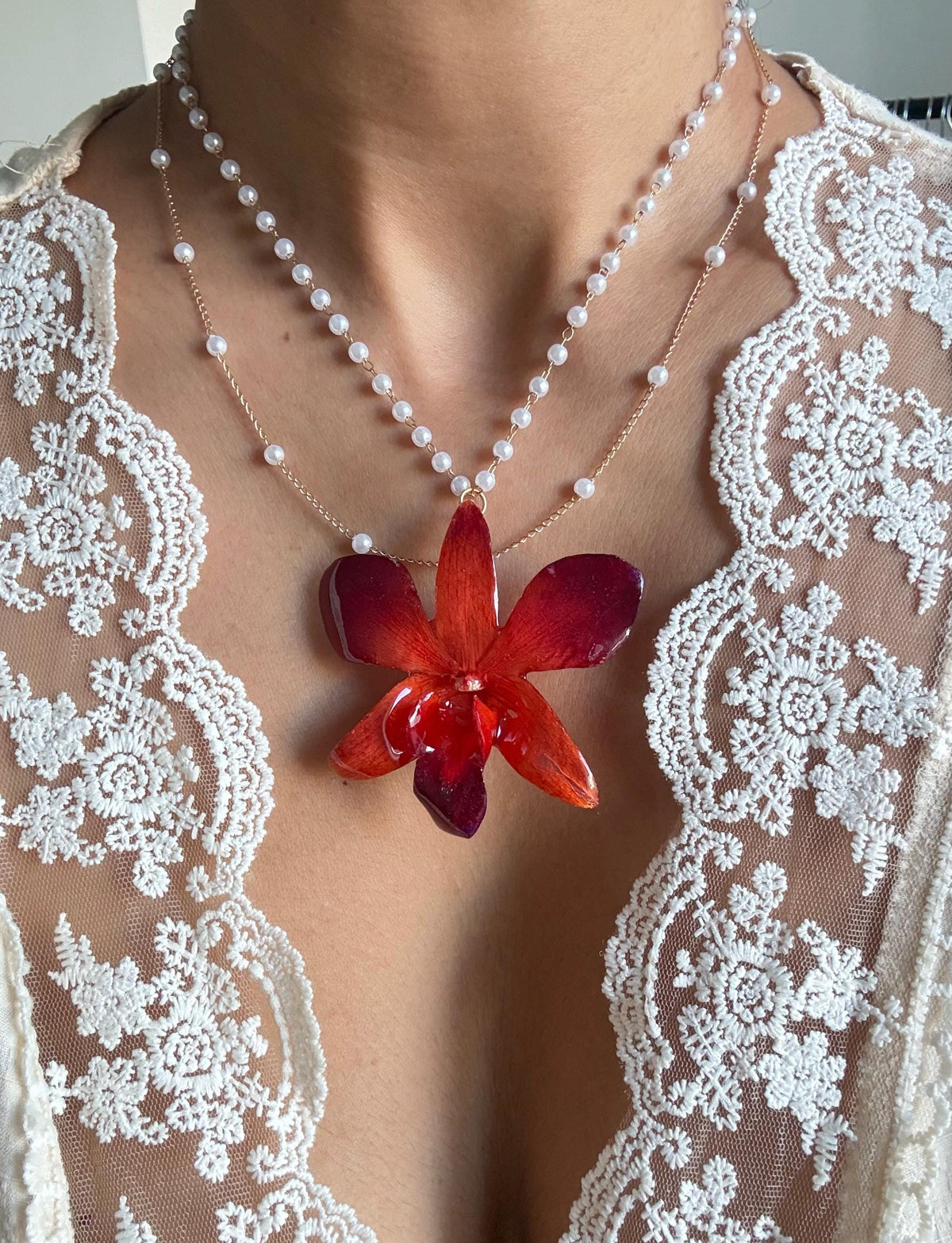 Real Orchid Statement Necklace, Nature-Inspired Botanical Jewelry