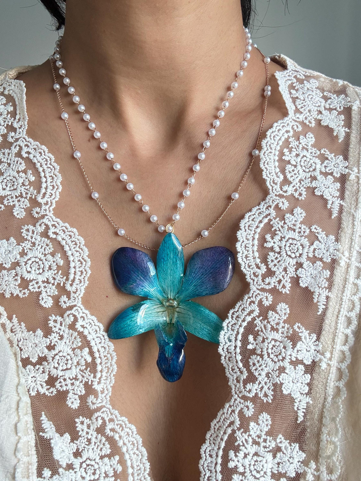 Real Orchid Statement Necklace, Nature-Inspired Botanical Jewelry