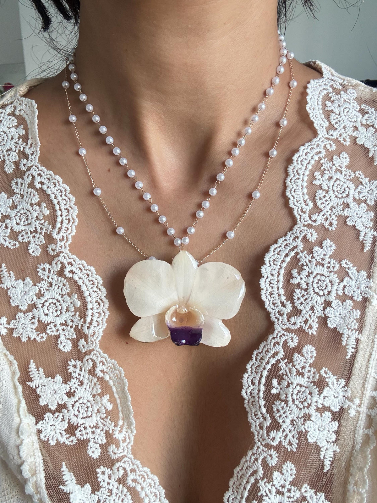Real Orchid Statement Necklace, Nature-Inspired Botanical Jewelry