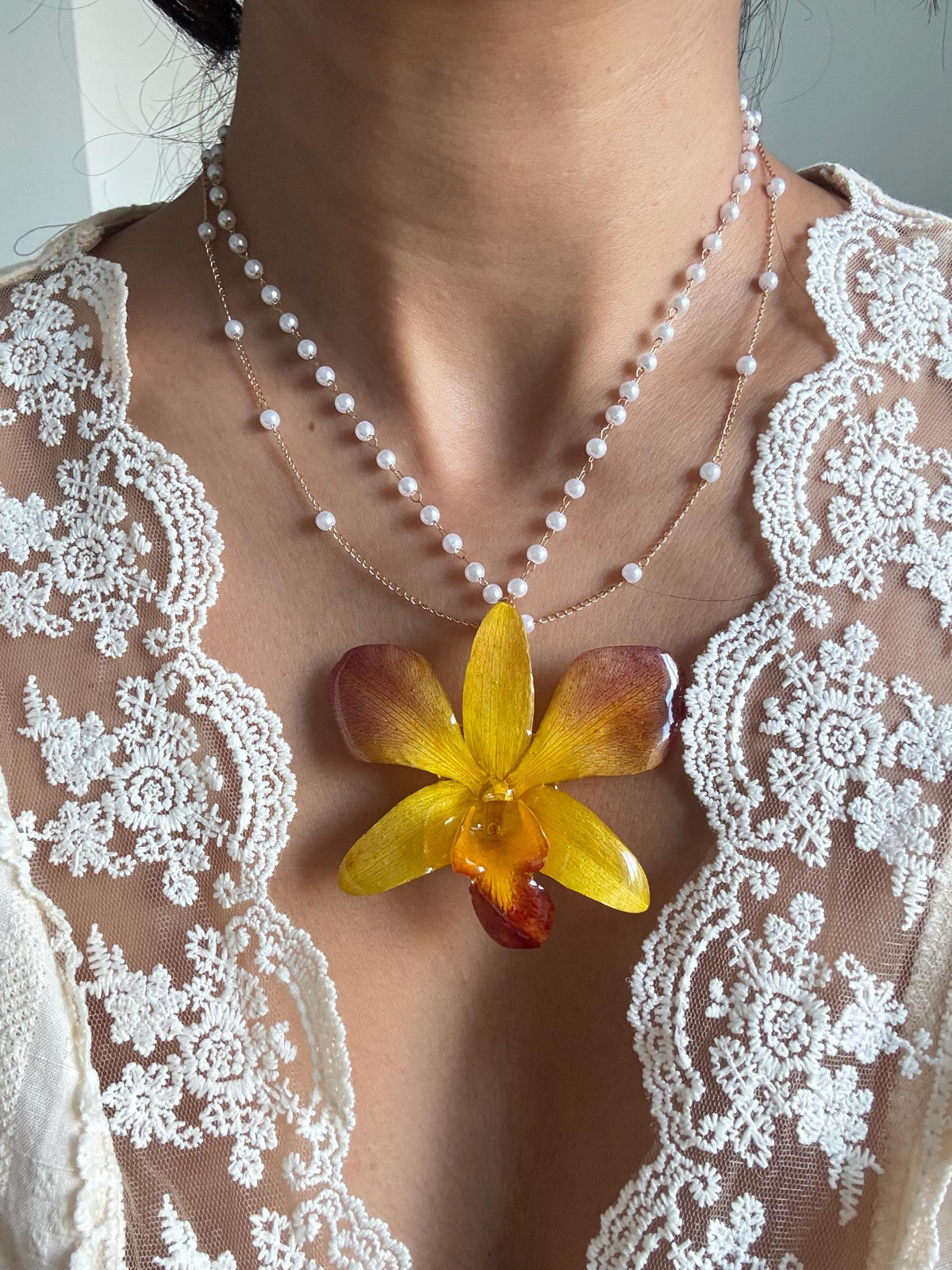 Real Orchid Statement Necklace, Nature-Inspired Botanical Jewelry
