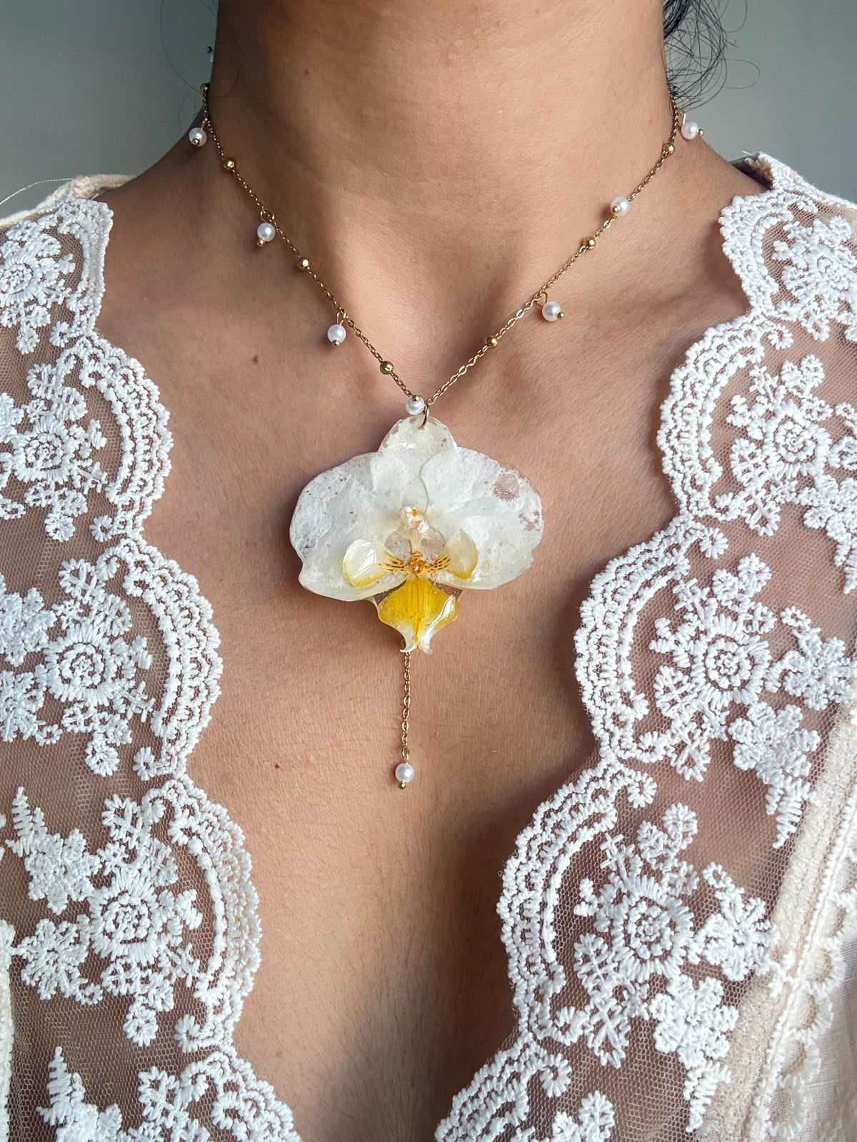 Handmade Real Orchid Necklace | Botanical Couture Jewellery