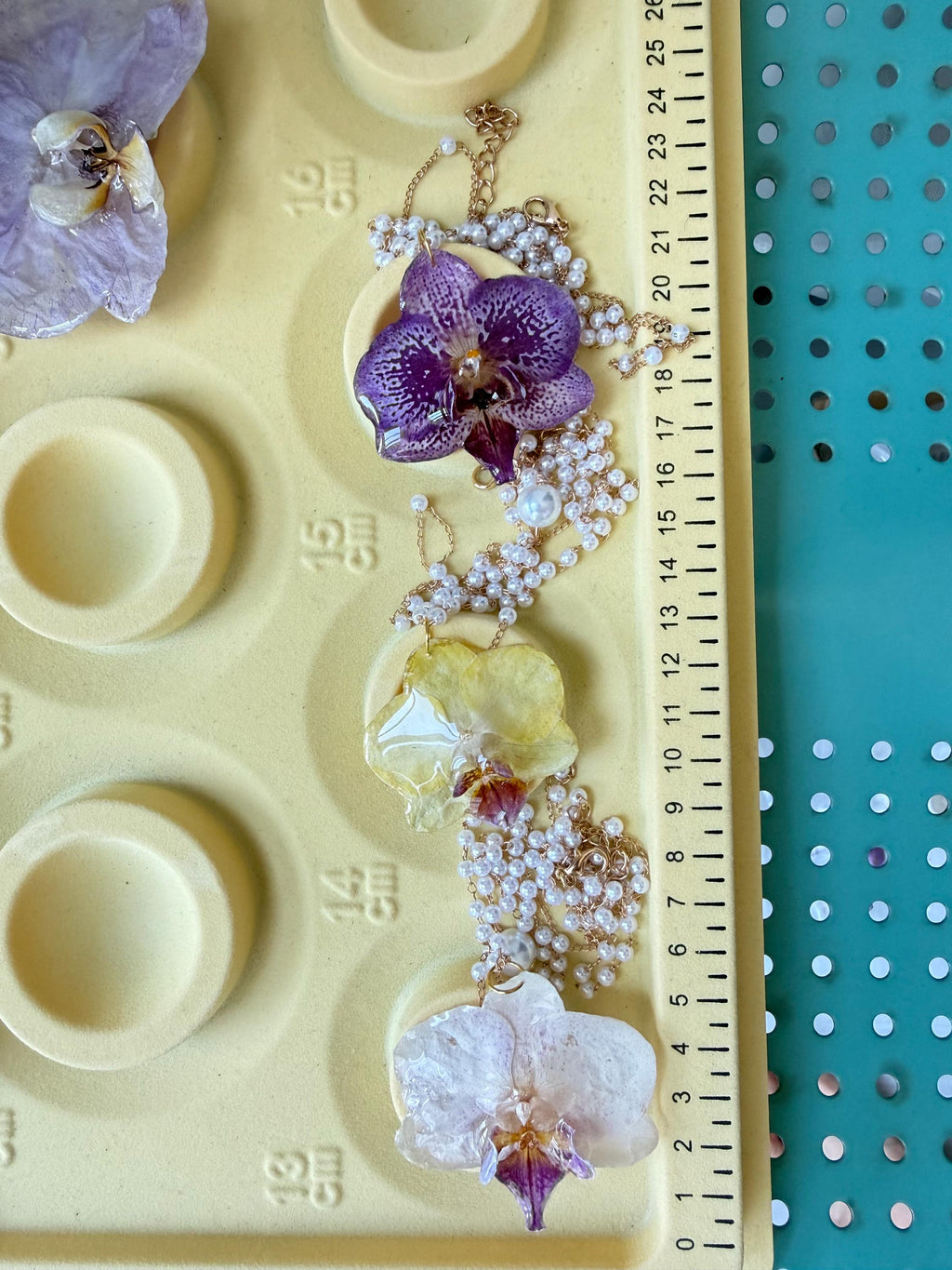 Orchid Pearl Necklace, Real Orchid Pendant, Handmade Botanical Jewellery