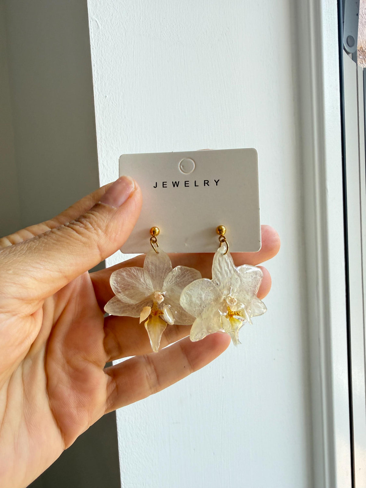 Handmade Resin Orchid Stud Earrings, Real Flower Jewellery, Gift for her