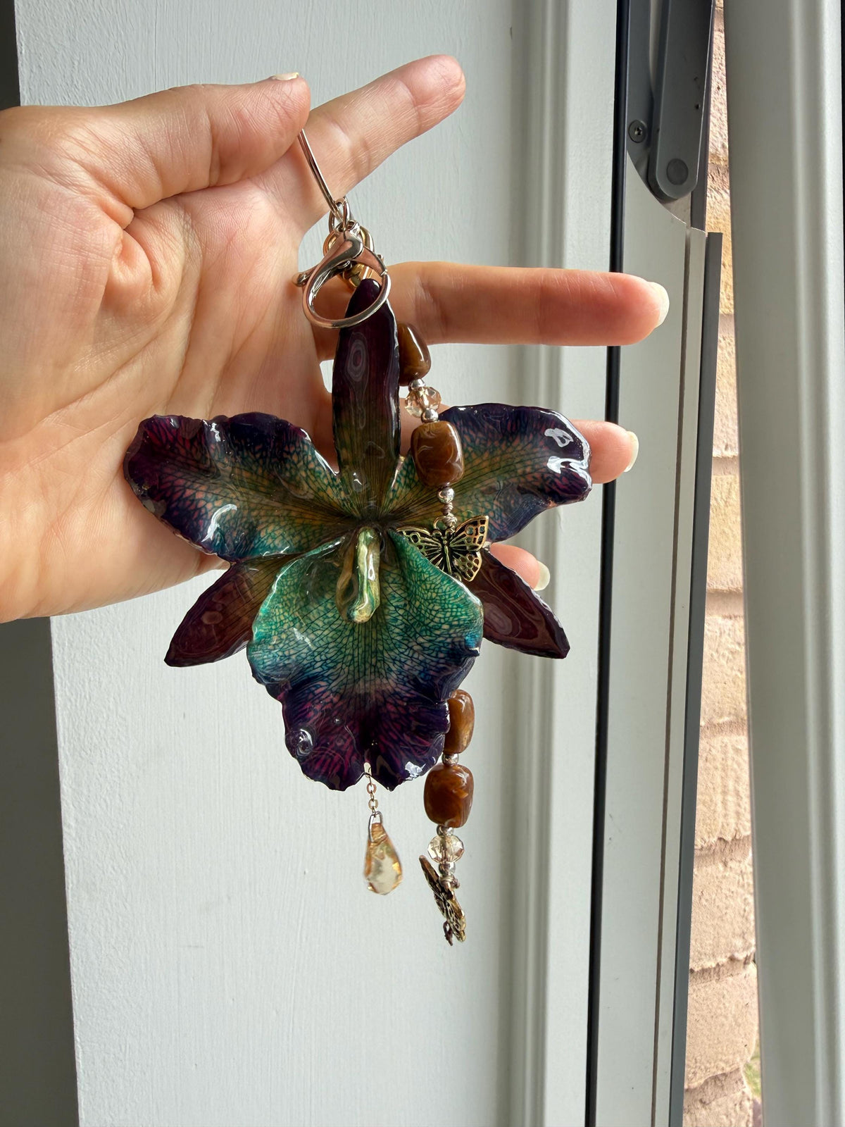 Real Cattleya Orchid Bag Charm | Handcrafted Botanical Purse Charm | Nature-Inspired Floral Accessory
