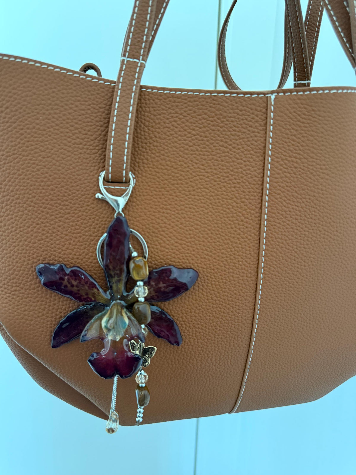 Real Cattleya Orchid Bag Charm | Handcrafted Botanical Purse Charm | Nature-Inspired Floral Accessory