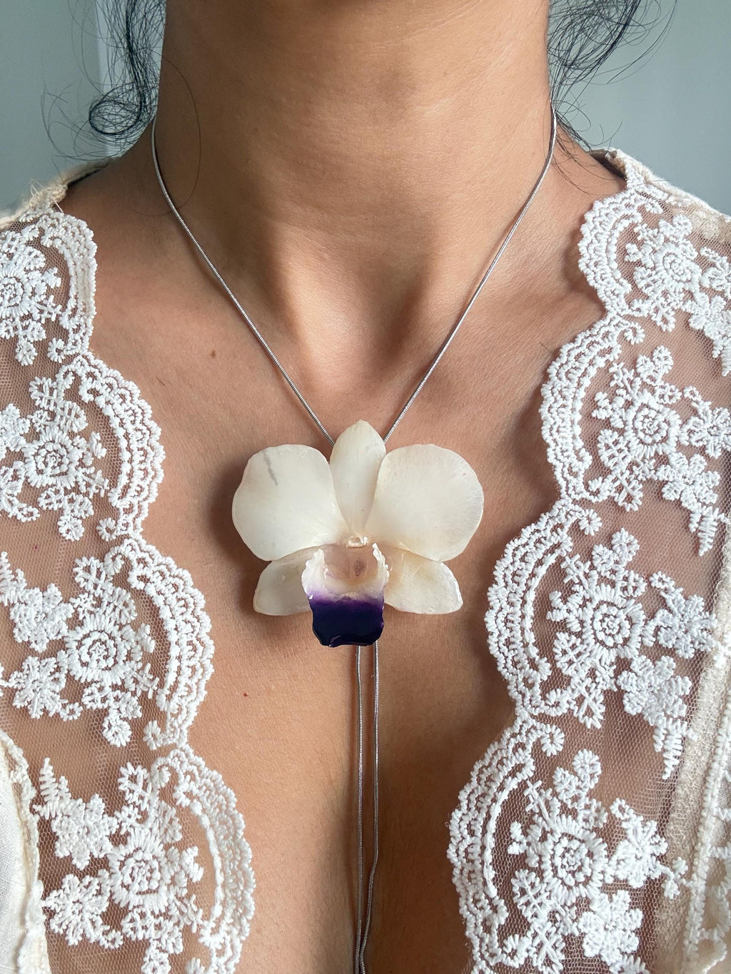 Real Orchid Pearl Necklace, Handmade Botanical Jewellery, Orchid Pendant