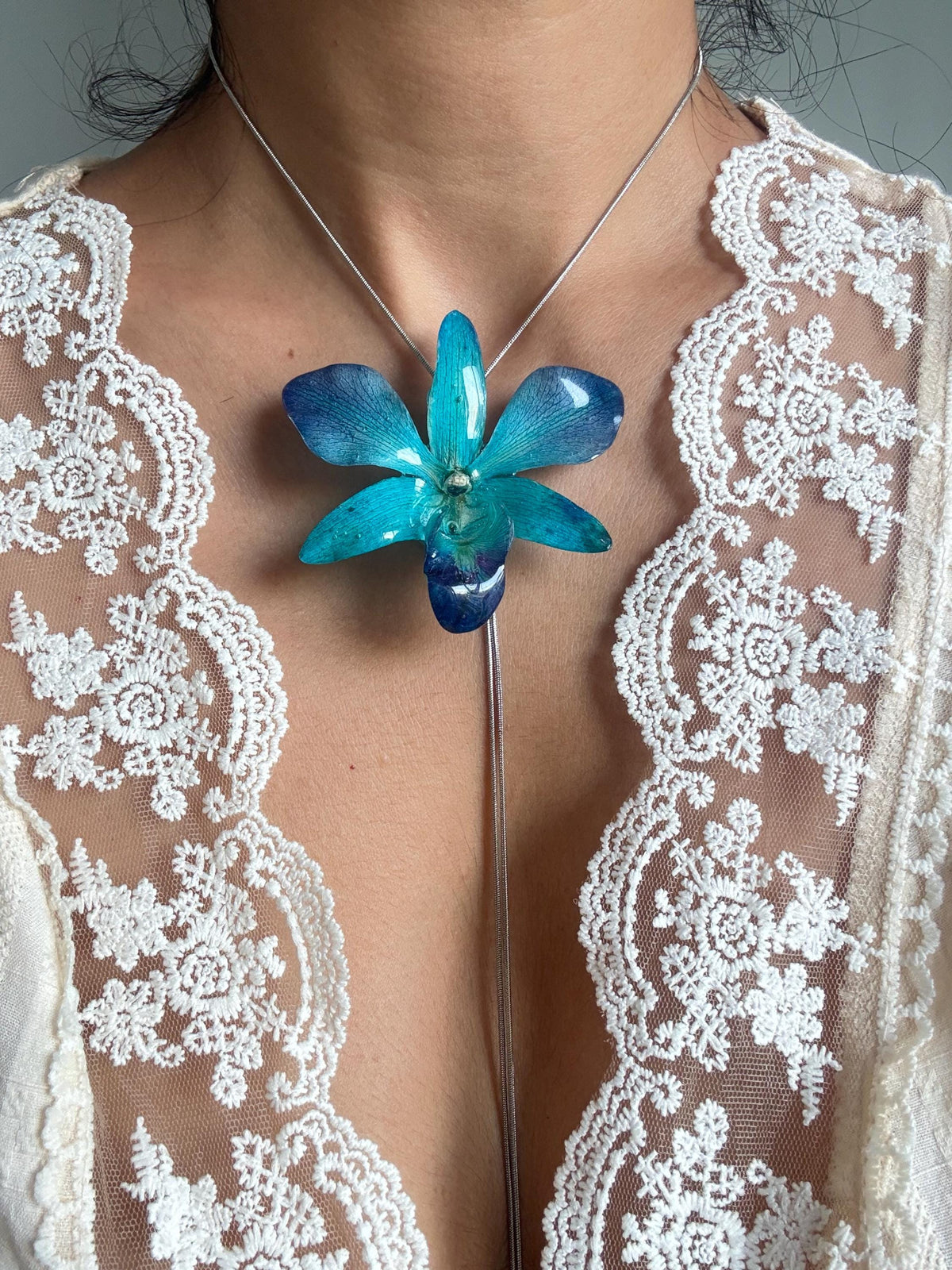 Real Orchid Pearl Necklace, Handmade Botanical Jewellery, Orchid Pendant