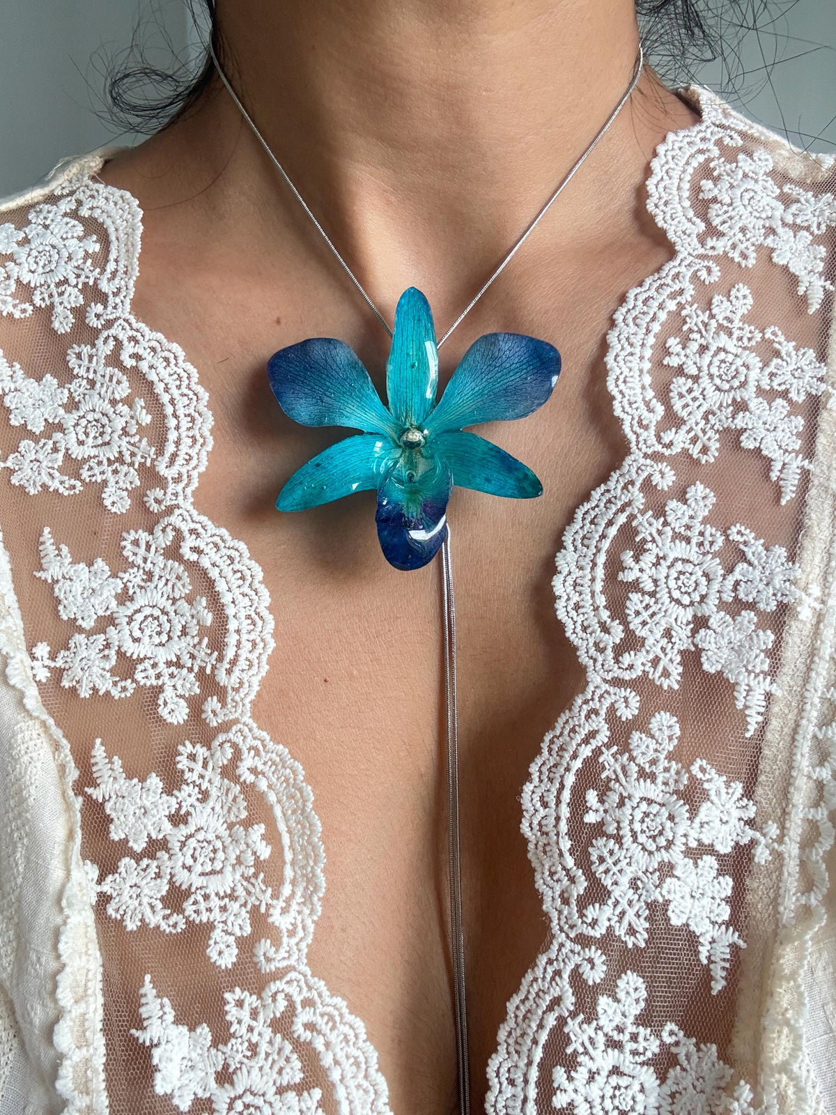 Real Orchid Pearl Necklace, Handmade Botanical Jewellery, Orchid Pendant