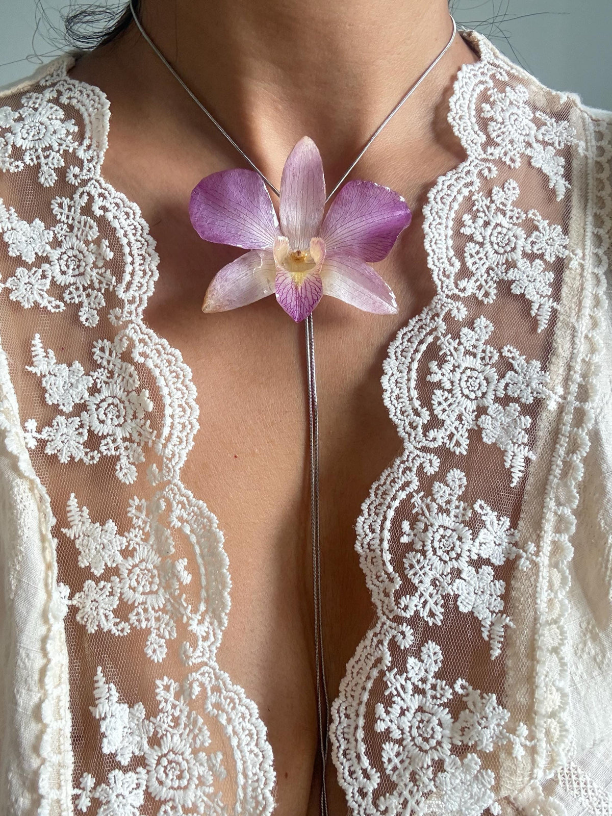 Real Orchid Pearl Necklace, Handmade Botanical Jewellery, Orchid Pendant