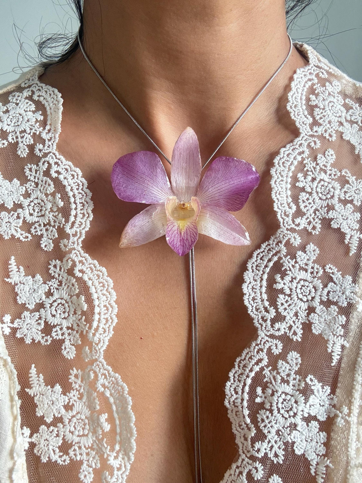 Real Orchid Pearl Necklace, Handmade Botanical Jewellery, Orchid Pendant