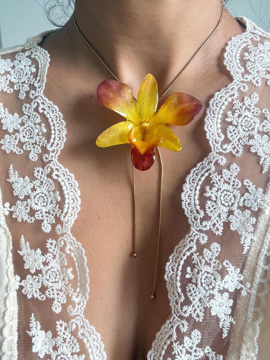 Real Orchid Statement Necklace – Preserved Orchid Flower Pendant | Nature-Inspired Botanical Jewellery