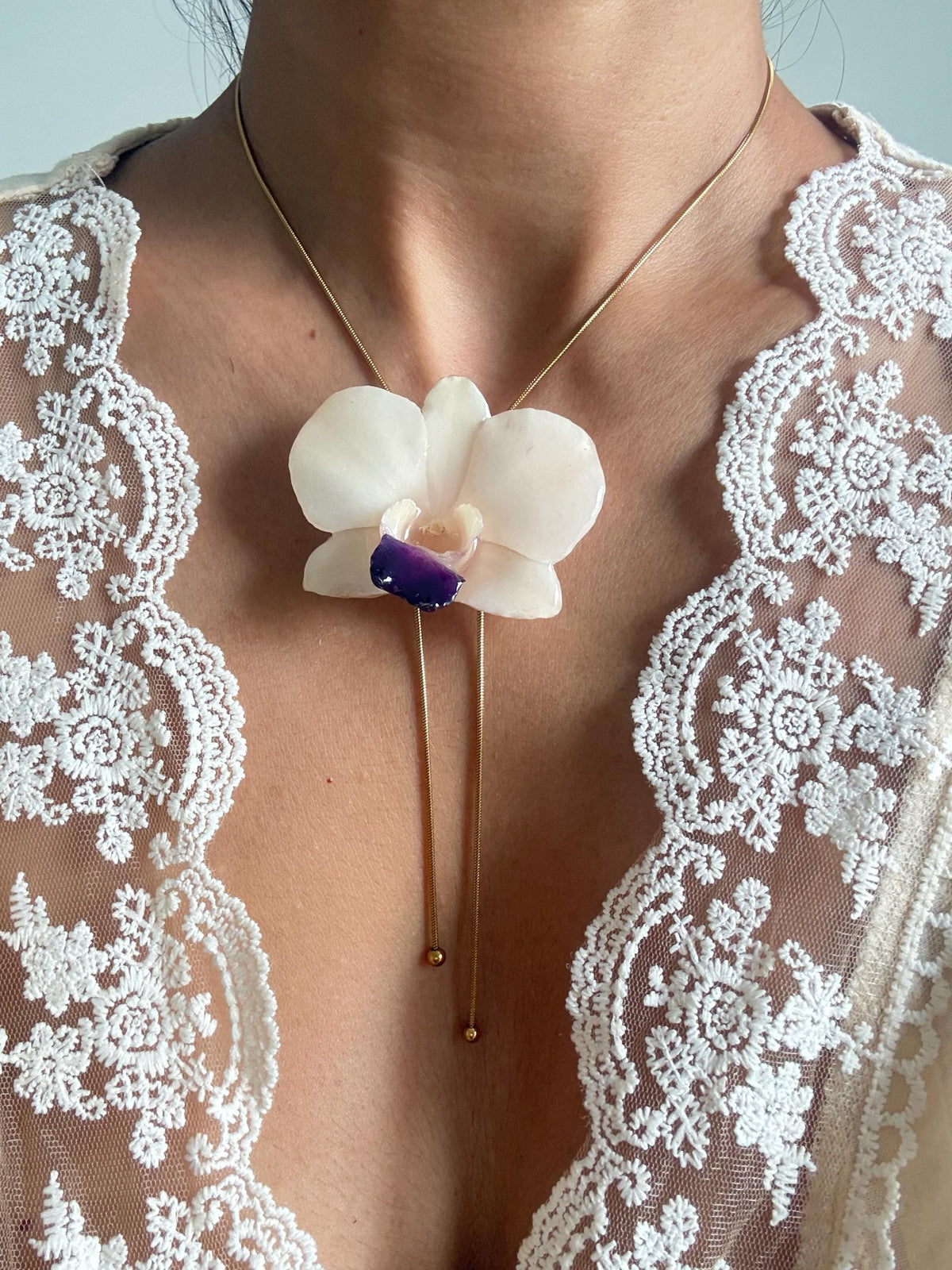 Real Orchid Statement Necklace – Preserved Orchid Flower Pendant | Nature-Inspired Botanical Jewellery
