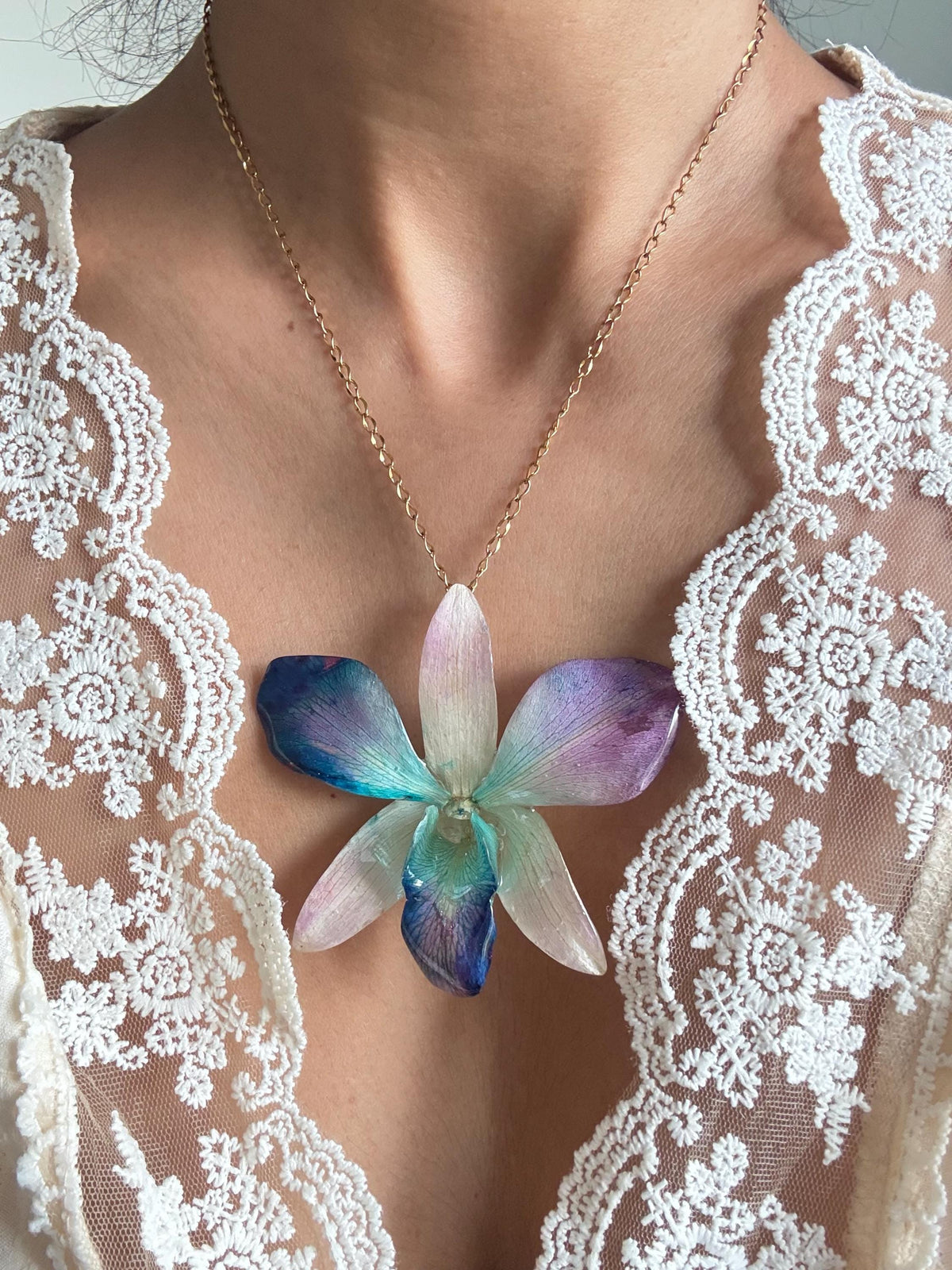 Real Orchid Necklace | 14K Gold Plated Chain Botanical Pendant