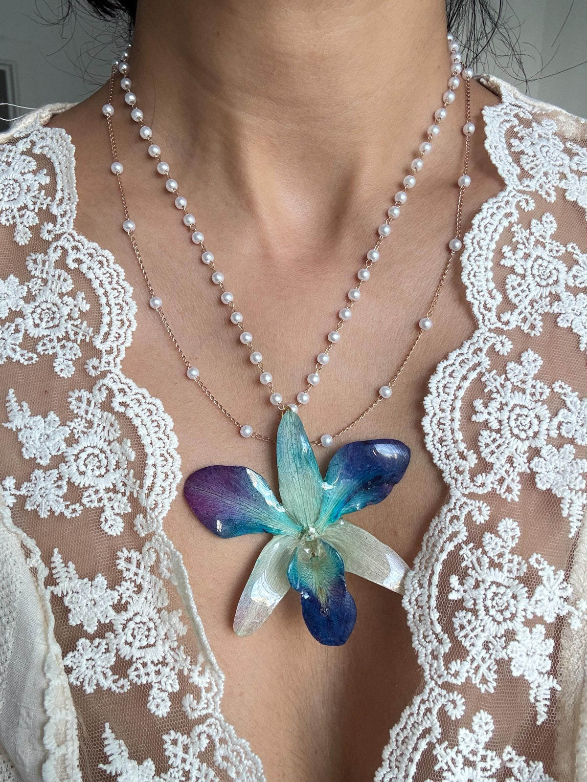 Real Orchid Statement Necklace, Nature-Inspired Botanical Jewelry