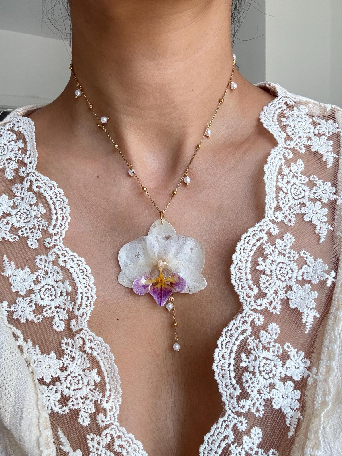 Handmade Real Orchid Necklace | Botanical Couture Jewellery