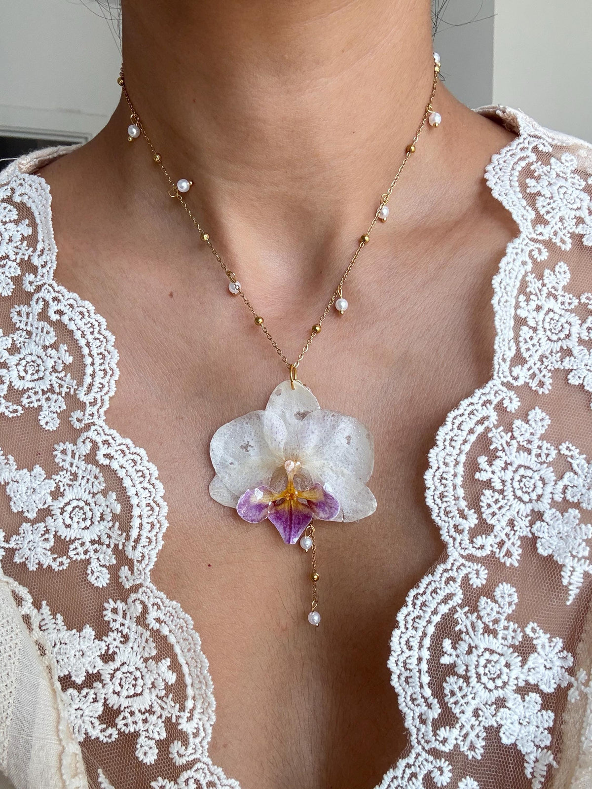 Handmade Real Orchid Necklace | Botanical Couture Jewellery