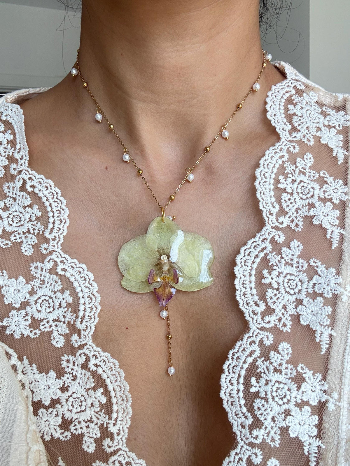 Handmade Real Orchid Necklace | Botanical Couture Jewellery