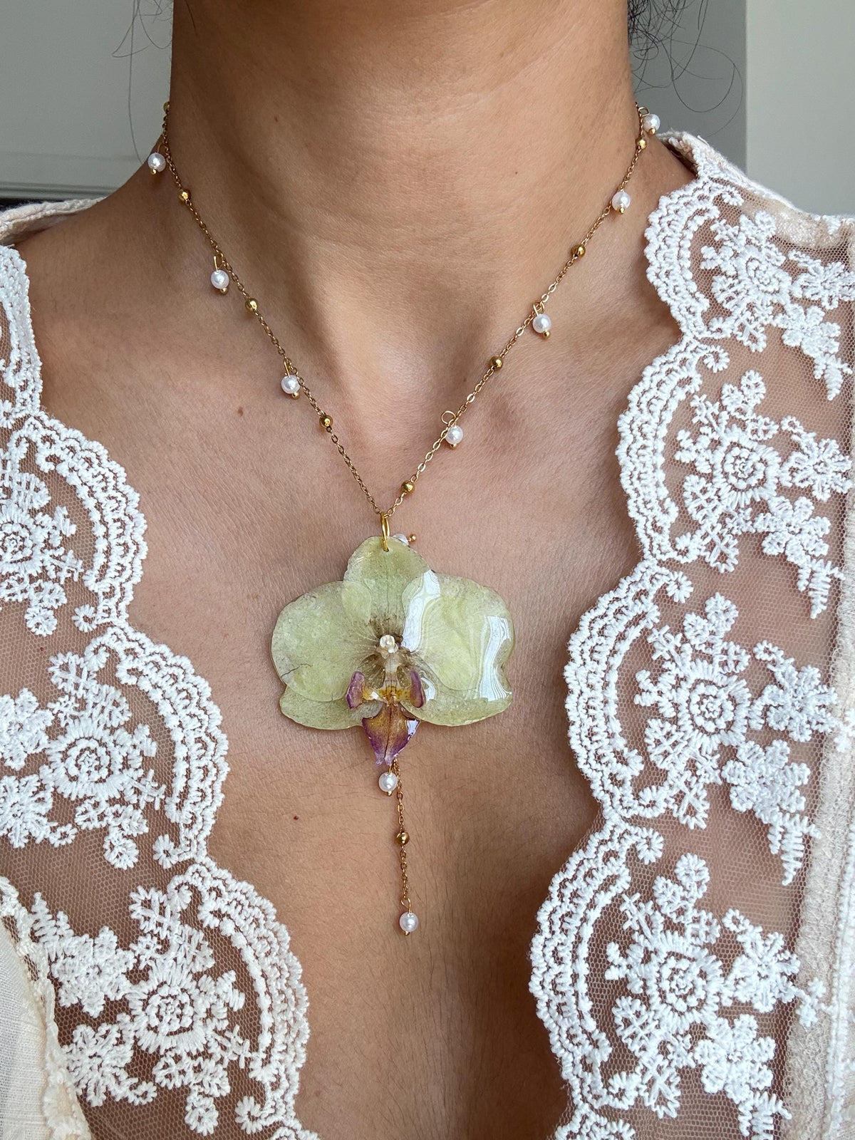 Handmade Real Orchid Necklace | Botanical Couture Jewellery