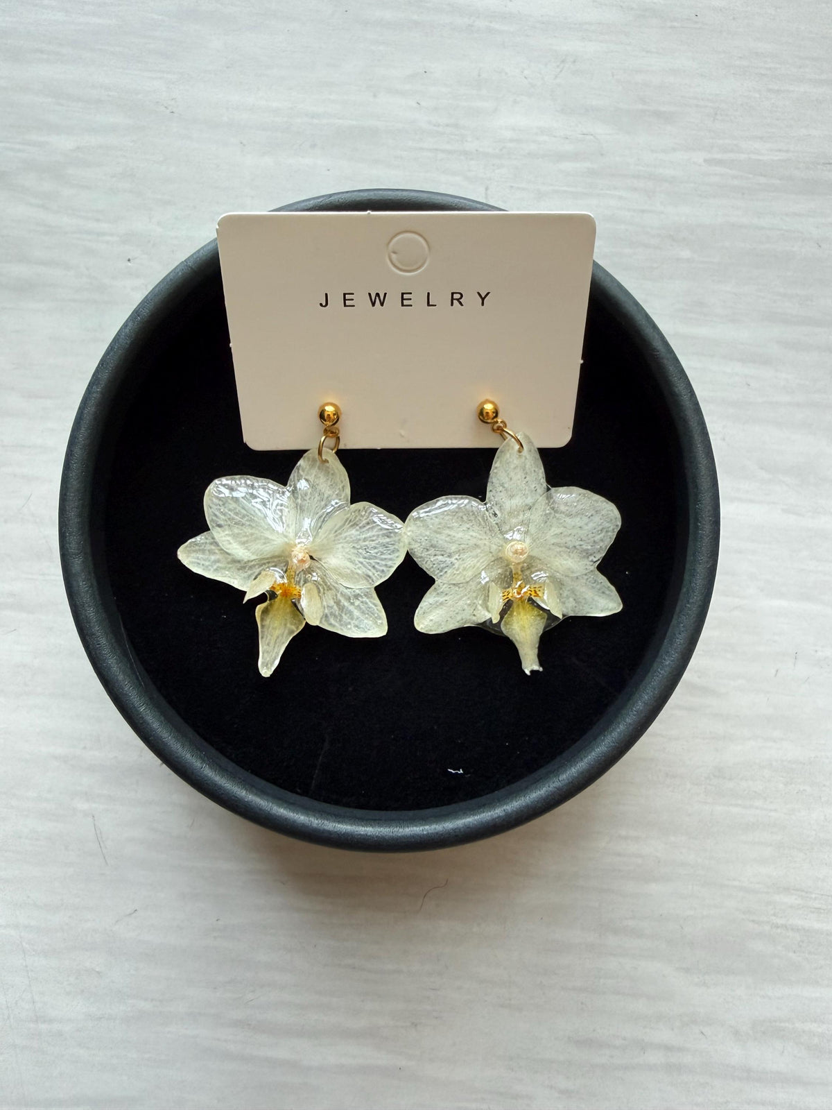 Handmade Resin Orchid Stud Earrings, Real Flower Jewellery, Gift for her